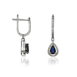 E-42348-SA-W  Diamond & Sapphire Halo Drop Earrings