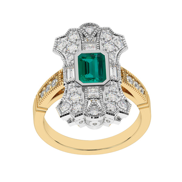 R-25205-EM-Y  Diamond & Emerald Vintage Ring