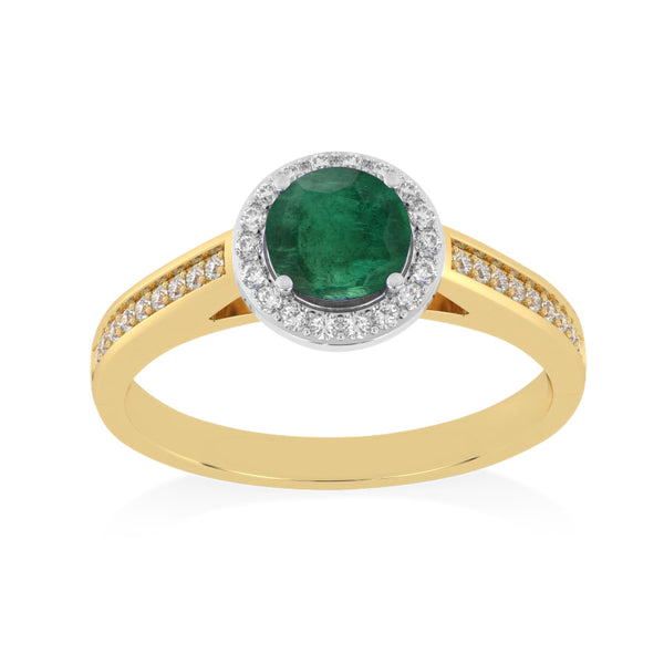 R-42346-EM-Y  Diamond & Emerald Halo Ring