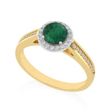 R-42346-EM-Y  Diamond & Emerald Halo Ring