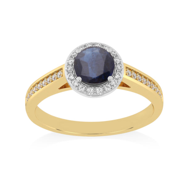 R-42346-SA-Y  Diamond & Sapphire Halo Ring