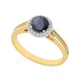 R-42346-SA-Y  Diamond & Sapphire Halo Ring