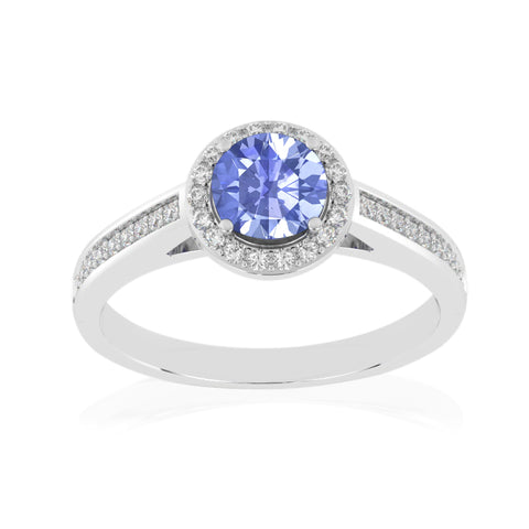 R-42346-TZ-W  Diamond & Tanzanite Halo Ring