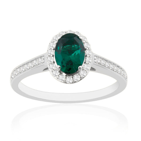 R-42347-EM-W  Diamond & Emerald Halo Ring