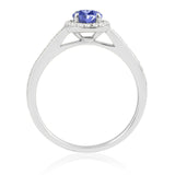 R-42347-TZ-W  Diamond & Tanzanite Halo Ring