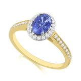 R-42347-TZ-Y  Diamond & Tanzanite Halo Ring