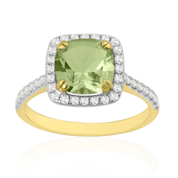 R-43586-PD-Y  Diamond & Peridot Cluster Ring