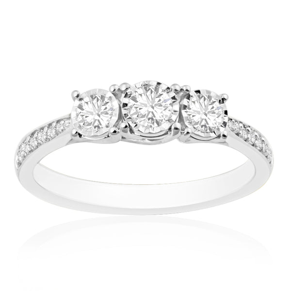 R-44860-AD-W   0.46ct Diamond Three Stone Ring