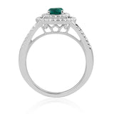 R-65432-EM-W  Diamond & Emerald Double Halo Cluster Ring