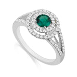 R-65432-EM-W  Diamond & Emerald Double Halo Cluster Ring