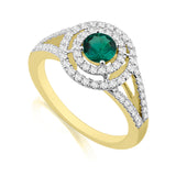 R-65432-EM-Y  Diamond & Emerald Double Halo Cluster Ring