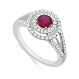 R-65432-RU-W  Diamond & Ruby Double Halo Cluster Ring