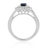 R-65432-SA-W  Diamond & Sapphire Double Halo Cluster Ring