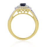 R-65432-SA-Y  Diamond & Sapphire Double Halo Cluster Ring