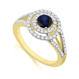 R-65432-SA-Y  Diamond & Sapphire Double Halo Cluster Ring