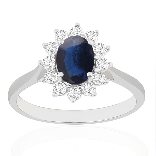 R-75033-SA-W  Diamond & Sapphire Cluster Ring