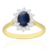 R-75033-SA-Y  Diamond & Sapphire Cluster Ring