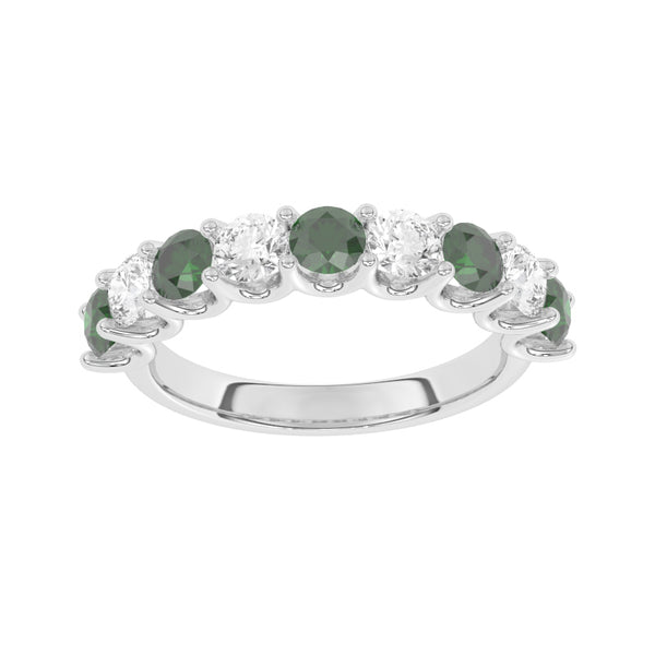 R-81240-EM-W  Lab Diamond & Emerald Nine Stone Ring (EGL Report Included)