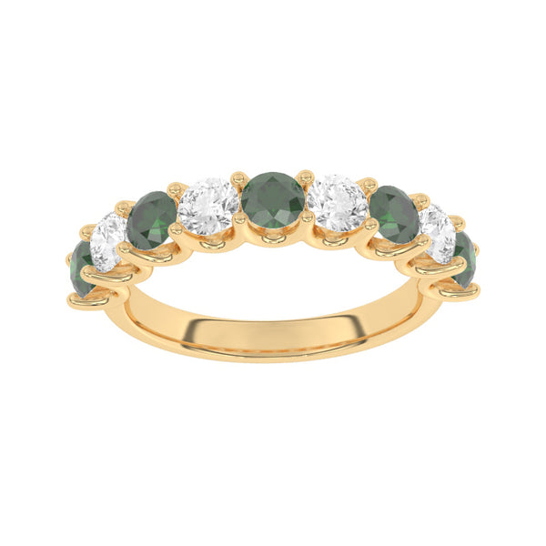 R-81240-EM-Y  Lab Diamond & Emerald Nine Stone Ring (EGL Report Included)