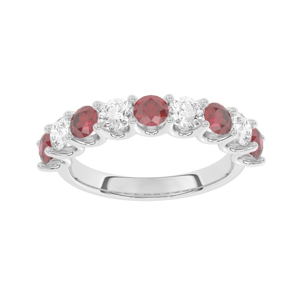 R-81240-RU-W  Lab Diamond & Ruby Nine Stone Ring (EGL Report Included)