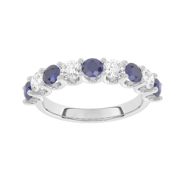 R-81240-SA-W  Lab Diamond & Sapphire Nine Stone Ring (EGL Report Included)