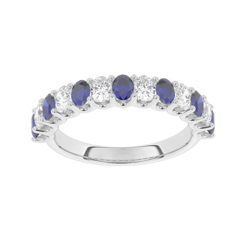 R-81320-SA-W  Lab Diamond & Sapphire Thirteen Stone Ring (EGL Report Included)