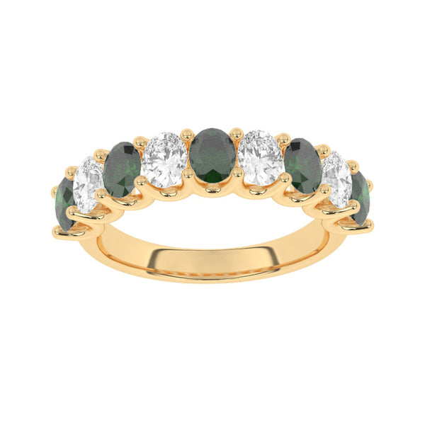 R-81340-EM-Y  Lab Diamond & Emerald Nine Stone Ring (EGL Report Included)