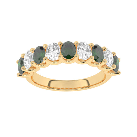 R-81340-EM-Y  Lab Diamond & Emerald Nine Stone Ring (EGL Report Included)