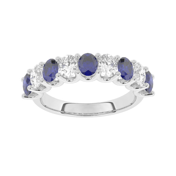 R-81340-SA-W  Lab Diamond & Sapphire Nine Stone Ring (EGL Report Included)