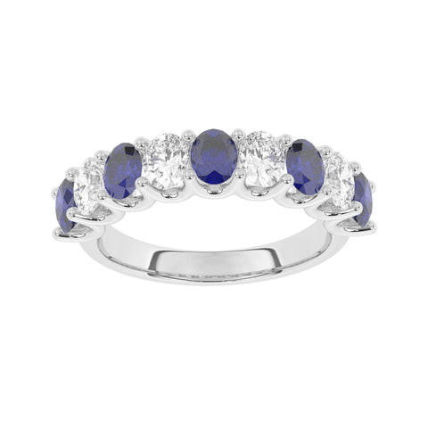 R-81340-SA-W  Lab Diamond & Sapphire Nine Stone Ring (EGL Report Included)