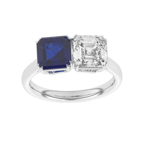 R-82210-SA-W  Lab Diamond & Sapphire Two Stone Ring F/VS (EGL Report Included)