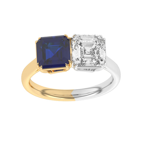 R-82210-SA-Y  Lab Diamond & Sapphire Two Stone Ring F/VS (EGL Report Included)