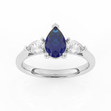 R-82310-SA-W  Lab Diamond & Sapphire Three Stone Ring F/VS (EGL Report Included)