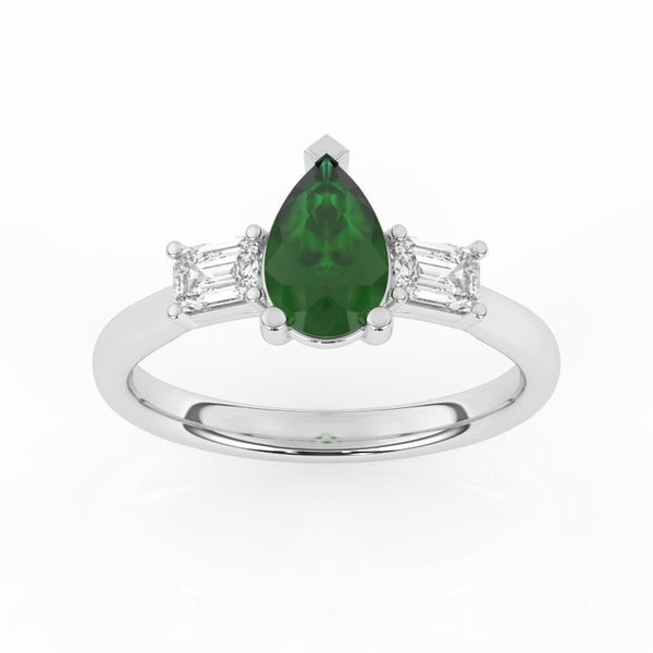 R-82311-EM-W  Lab Diamond & Emerald Three Stone Ring F/VS (EGL Report Included)