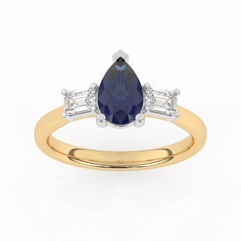 R-82311-SA-Y  Lab Diamond & Sapphire Three Stone Ring F/VS (EGL Report Included)