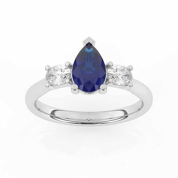 R-82312-SA-W  Lab Diamond & Sapphire Three Stone Ring F/VS (EGL Report Included)