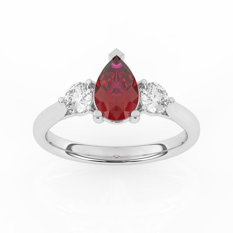 R-82313-RU-W  Lab Diamond & Ruby Three Stone Ring F/VS (EGL Report Included)