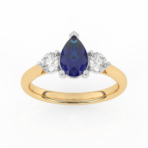 R-82313-SA-Y  Lab Diamond & Sapphire Three Stone Ring F/VS (EGL Report Included)