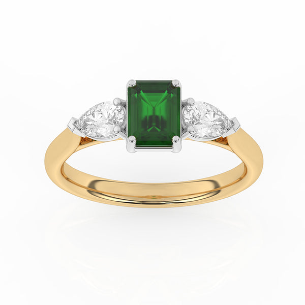 R-82410-EM-Y  Lab Diamond & Emerald Three Stone Ring F/VS (EGL Report Included)