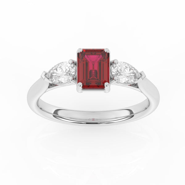 R-82410-RU-W  Lab Diamond & Ruby Three Stone Ring F/VS (EGL Report Included)