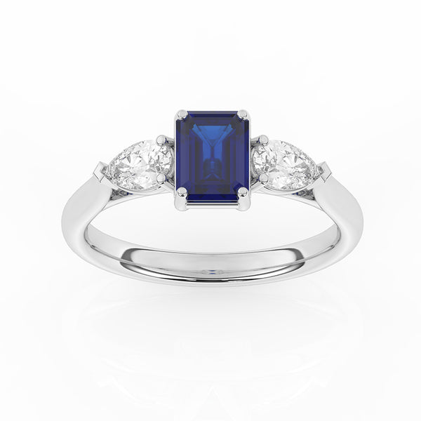 R-82410-SA-W  Lab Diamond & Sapphire Three Stone Ring F/VS (EGL Report Included)