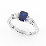 R-82410-SA-W  Lab Diamond & Sapphire Three Stone Ring F/VS (EGL Report Included)