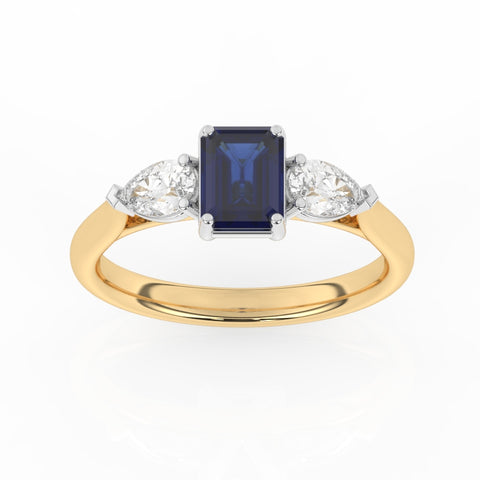 R-82410-SA-Y  Lab Diamond & Sapphire Three Stone Ring F/VS (EGL Report Included)