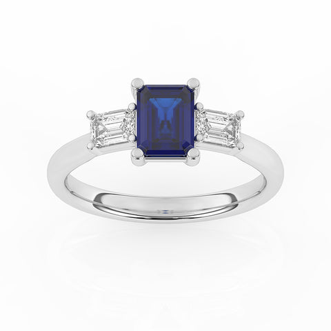 R-82411-SA-W  Lab Diamond & Sapphire Three Stone Ring F/VS (EGL Report Included)