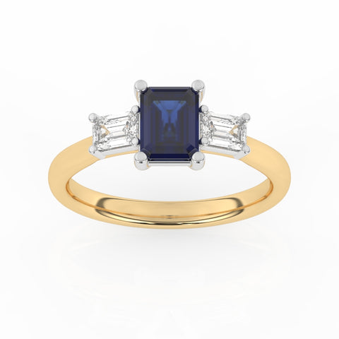 R-82411-SA-Y  Lab Diamond & Sapphire Three Stone Ring F/VS (EGL Report Included)