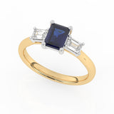 R-82411-SA-Y  Lab Diamond & Sapphire Three Stone Ring F/VS (EGL Report Included)