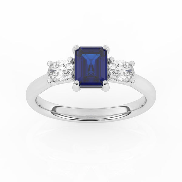R-82412-SA-W  Lab Diamond & Sapphire Three Stone Ring F/VS (EGL Report Included)
