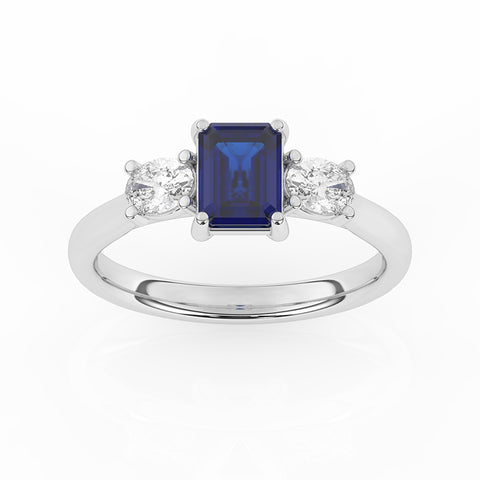 R-82412-SA-W  Lab Diamond & Sapphire Three Stone Ring F/VS (EGL Report Included)