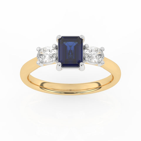 R-82412-SA-Y  Lab Diamond & Sapphire Three Stone Ring F/VS (EGL Report Included)