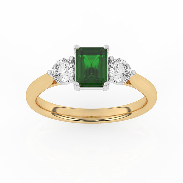 R-82413-EM-Y  Lab Diamond & Emerald Three Stone Ring F/VS (EGL Report Included)